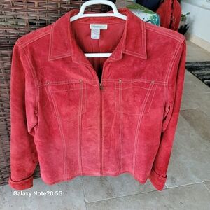 Red suede pants jacket